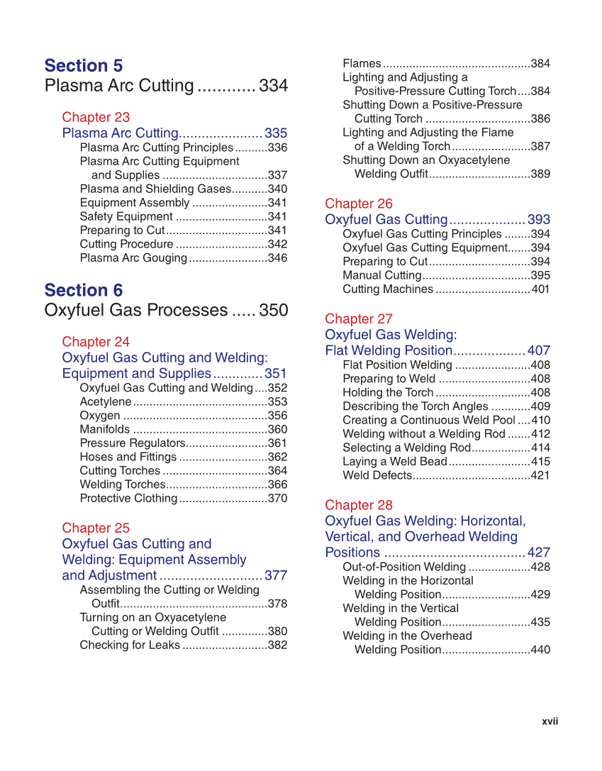 Welding Fundamentals 6e, Textbook page xvii