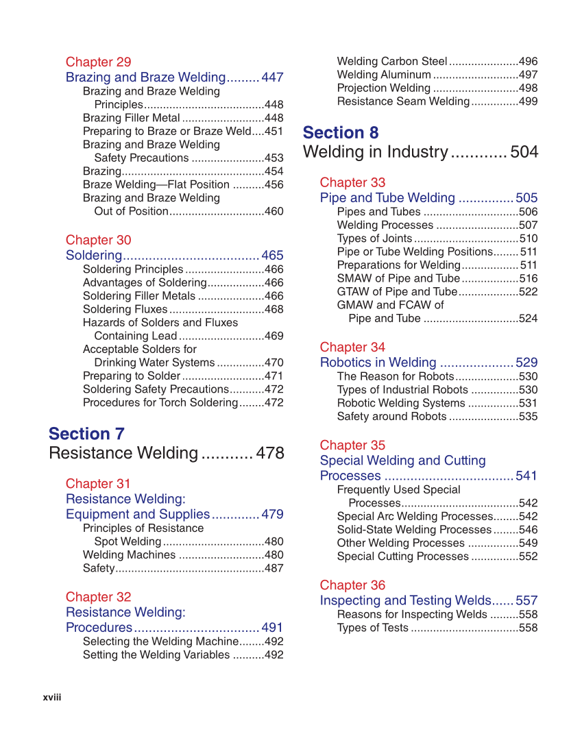Welding Fundamentals 6e, Textbook page xviii