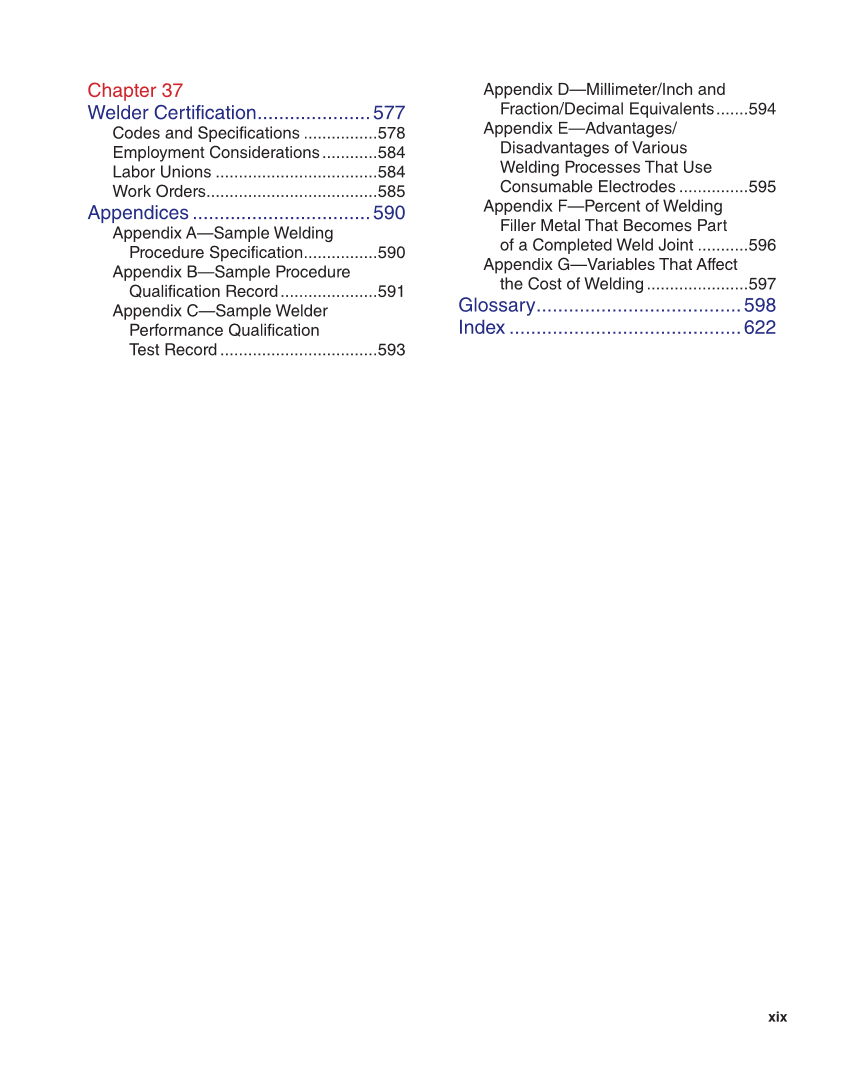 Welding Fundamentals 6e, Textbook page xix