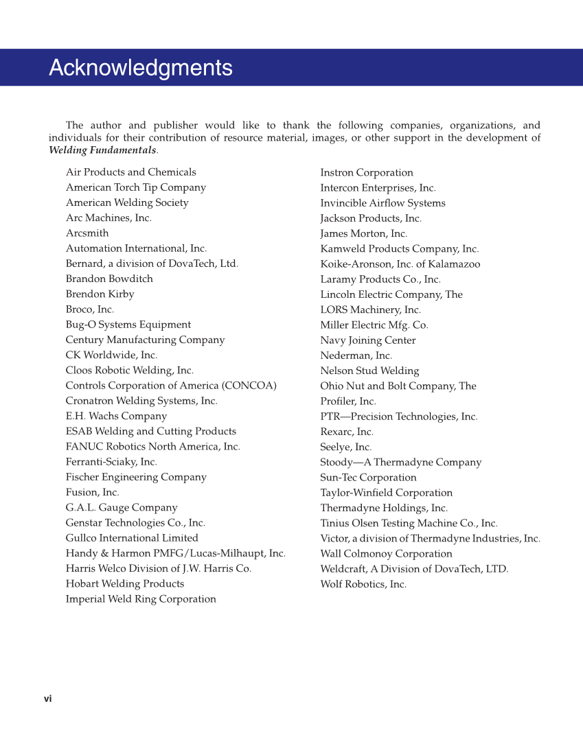 Welding Fundamentals 6e, Textbook page vi