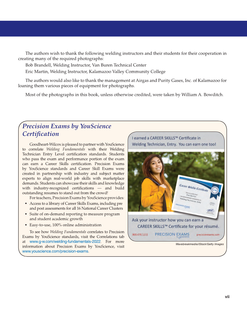 Welding Fundamentals 6e, Textbook page vii