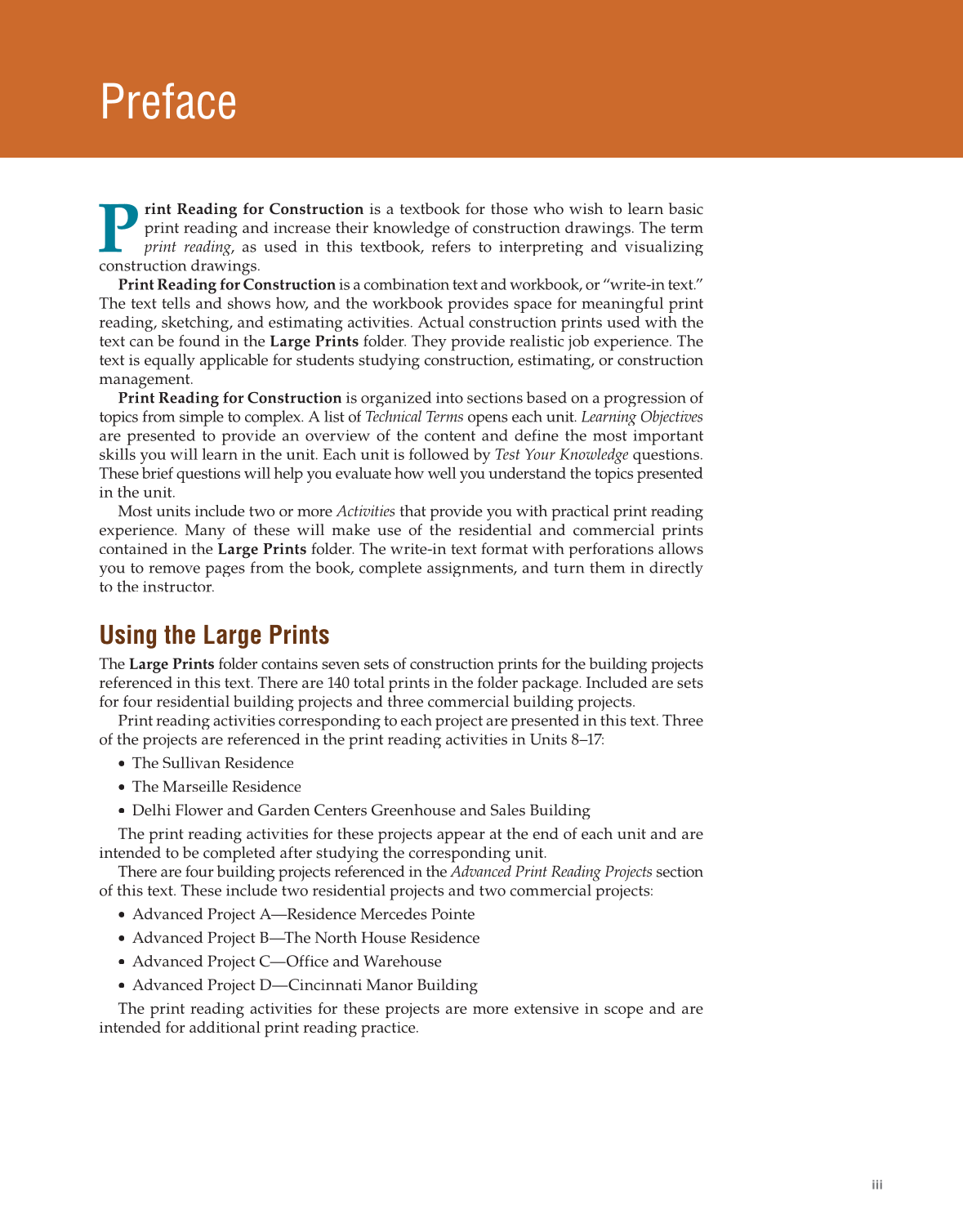 Print Reading for Construction, 7th Edition page iii