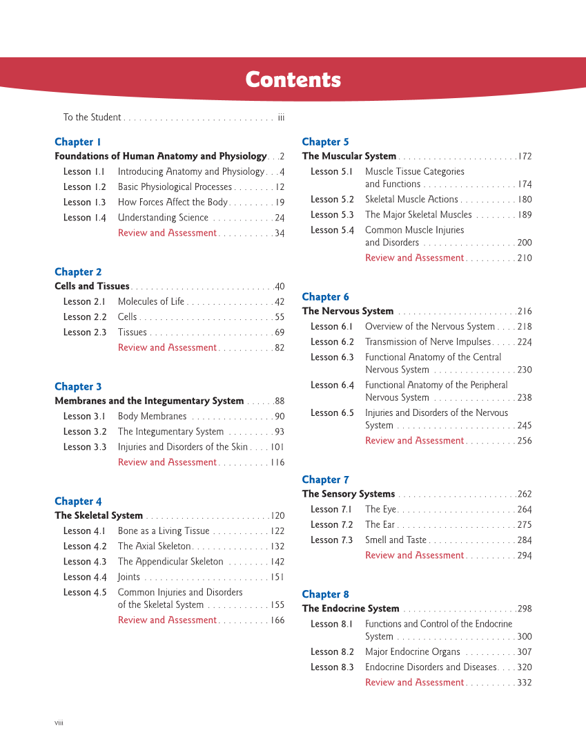 Introduction to Anatomy and Physiology, 2nd Edition page viii