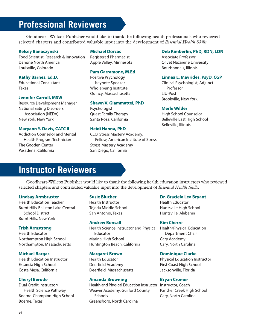 Essential Health Skills 3e page vi
