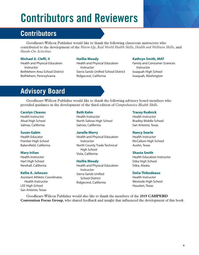 Comprehensive Health Skills 3e page v