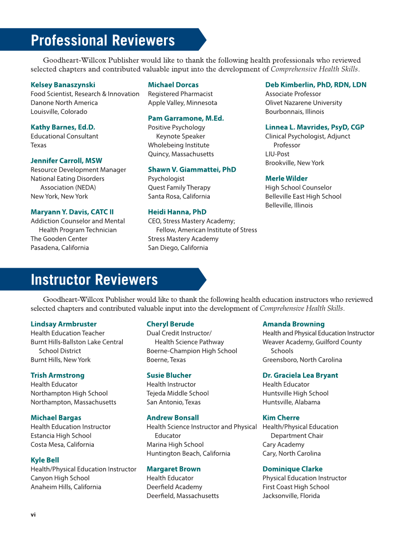 Comprehensive Health Skills 3e page vi