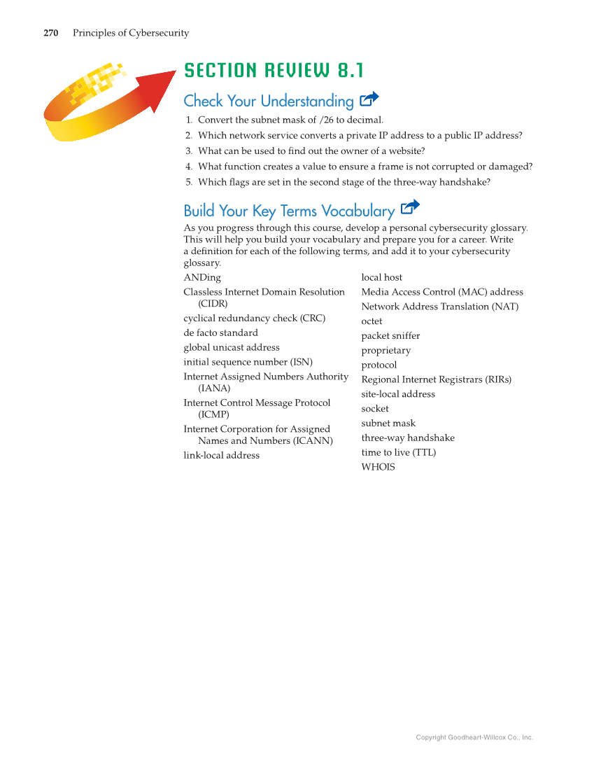 Principles of Cybersecurity, 1st Edition page 270