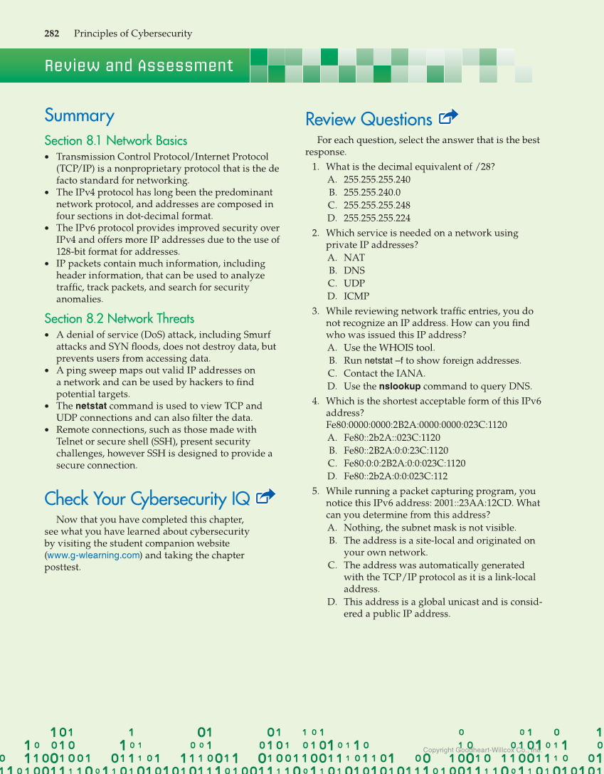 Principles of Cybersecurity, 1st Edition page 282
