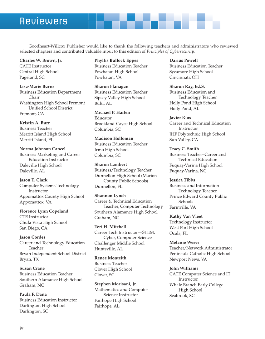 Principles of Cybersecurity, 1st Edition page iv