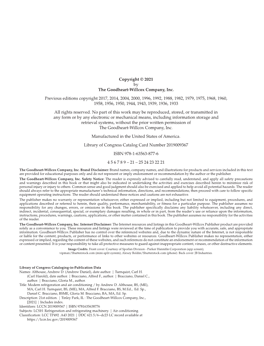 Modern Refrigeration and Air Conditioning, 21st Edition, Online Textbook page ii