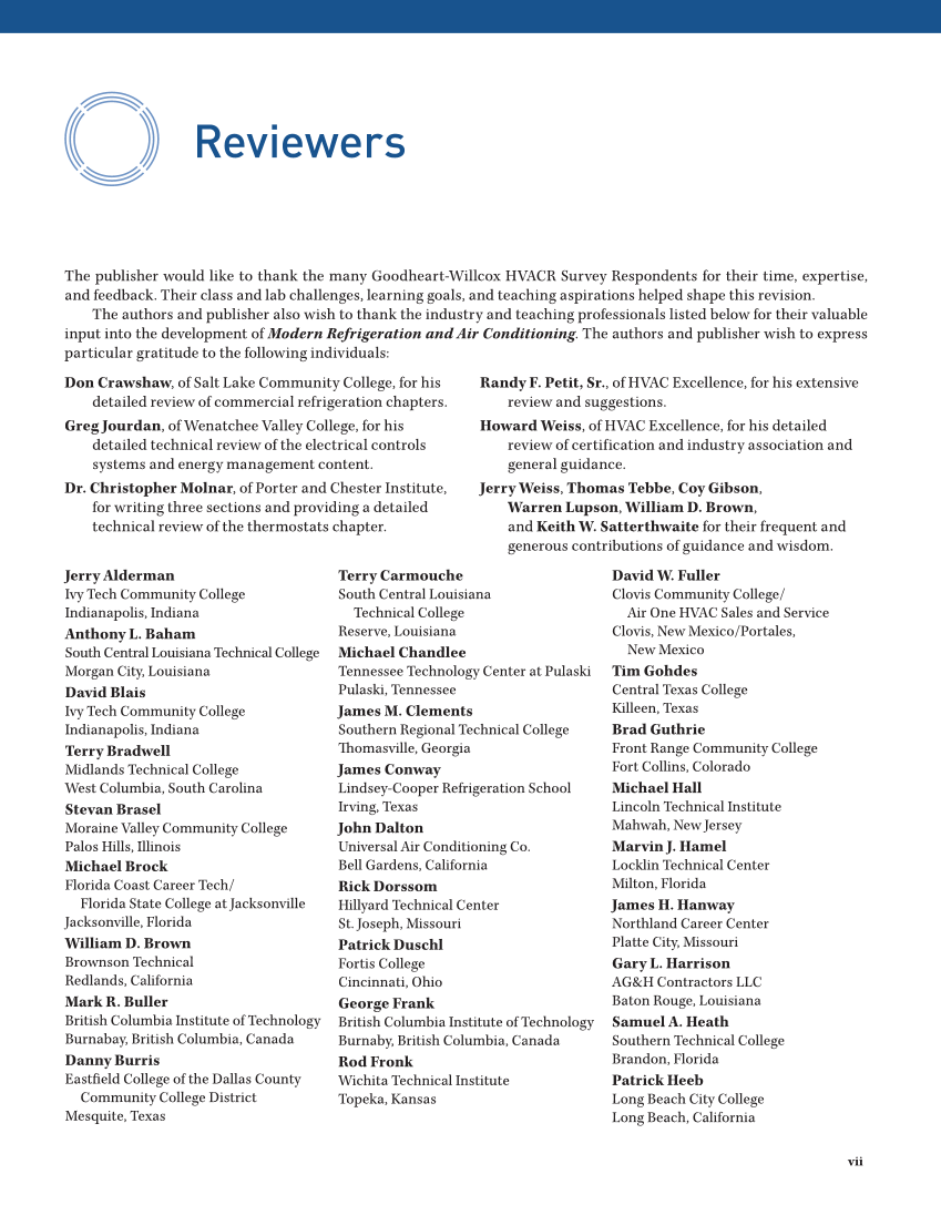 Modern Refrigeration and Air Conditioning, 21st Edition, Online Textbook page vii