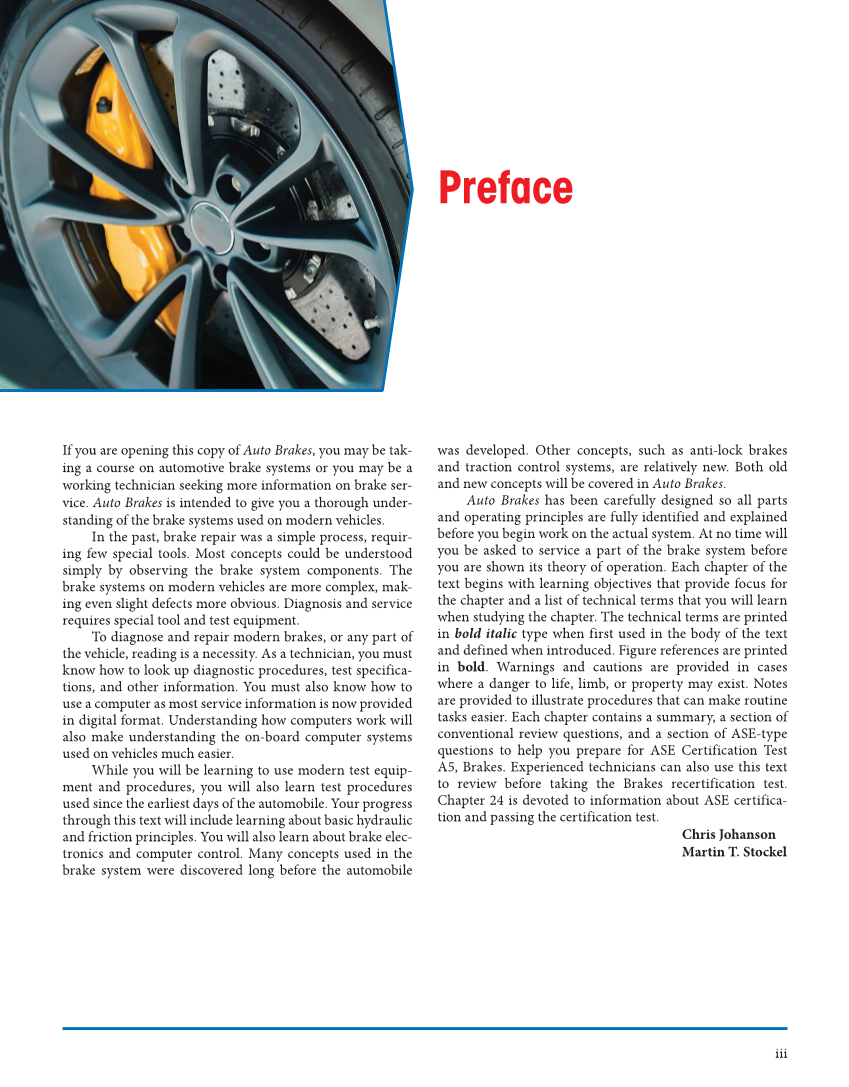Auto Brakes, 5th Edition, Online Textbook page iii