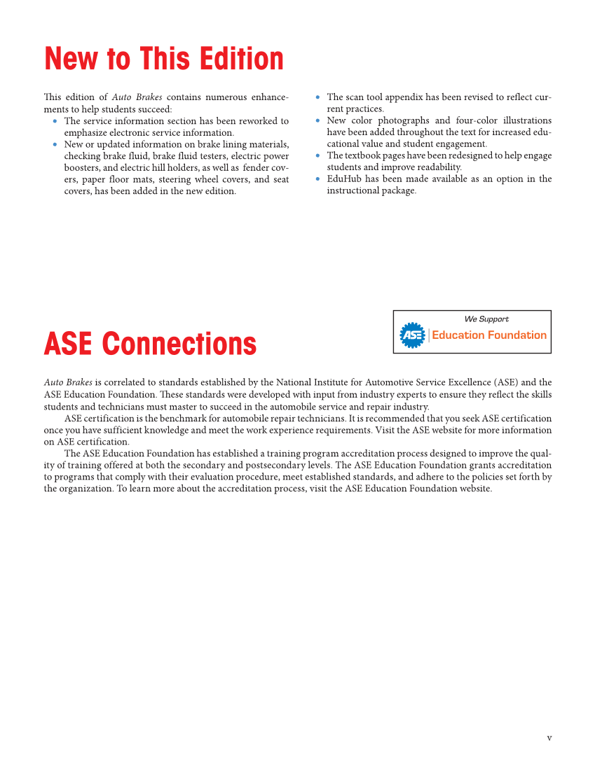 Auto Brakes, 5th Edition, Online Textbook page v