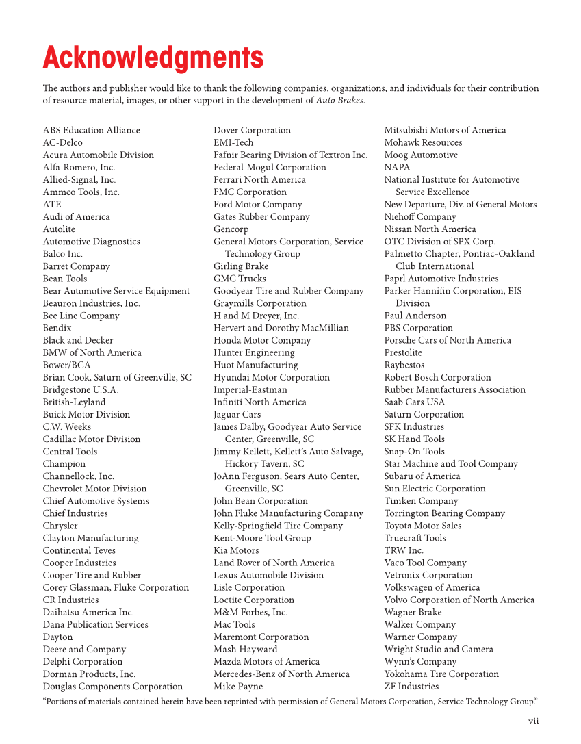 Auto Brakes, 5th Edition, Online Textbook page vii