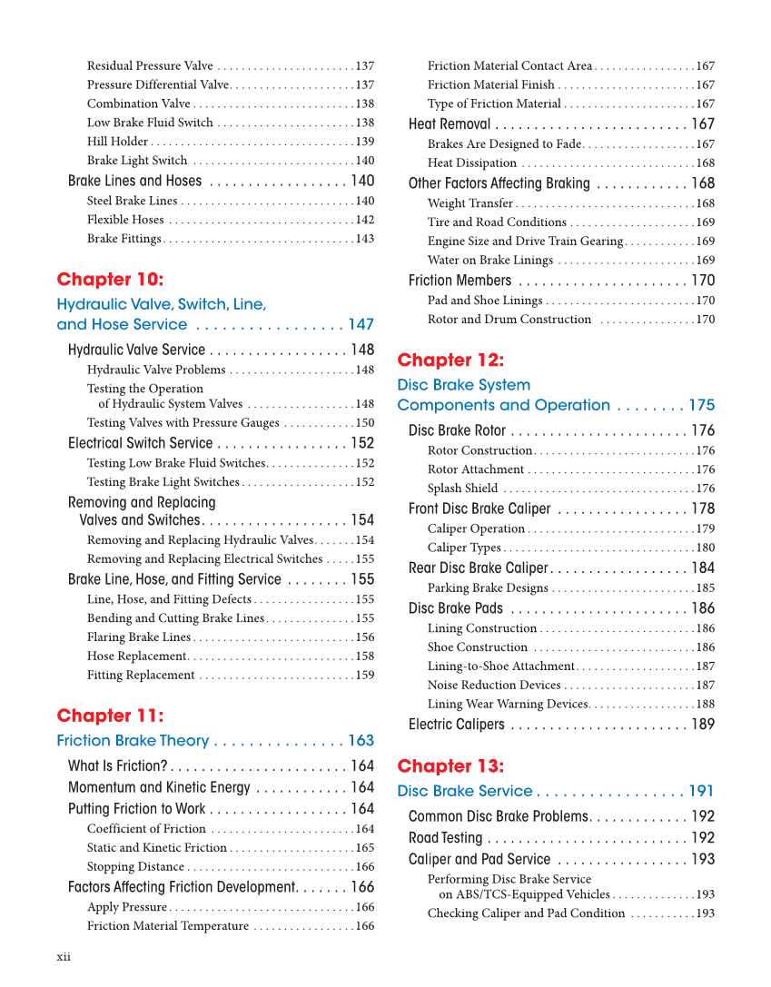 Auto Brakes, 5th Edition, Online Textbook page xii