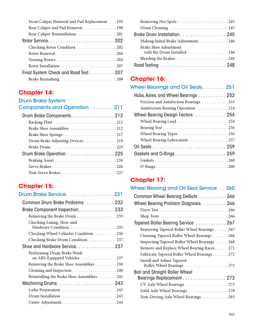 Auto Brakes, 5th Edition, Online Textbook page xiii
