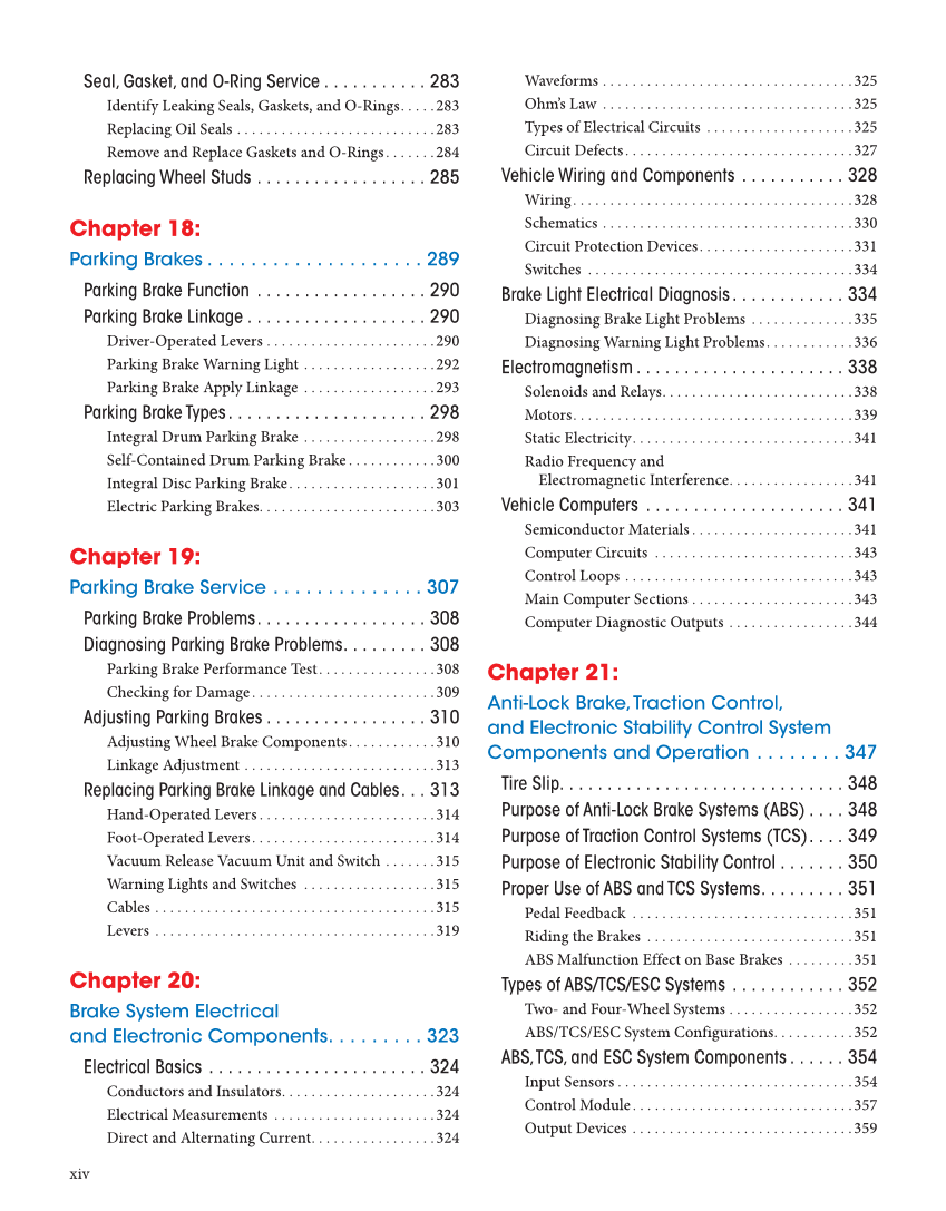 Auto Brakes, 5th Edition, Online Textbook page xiv