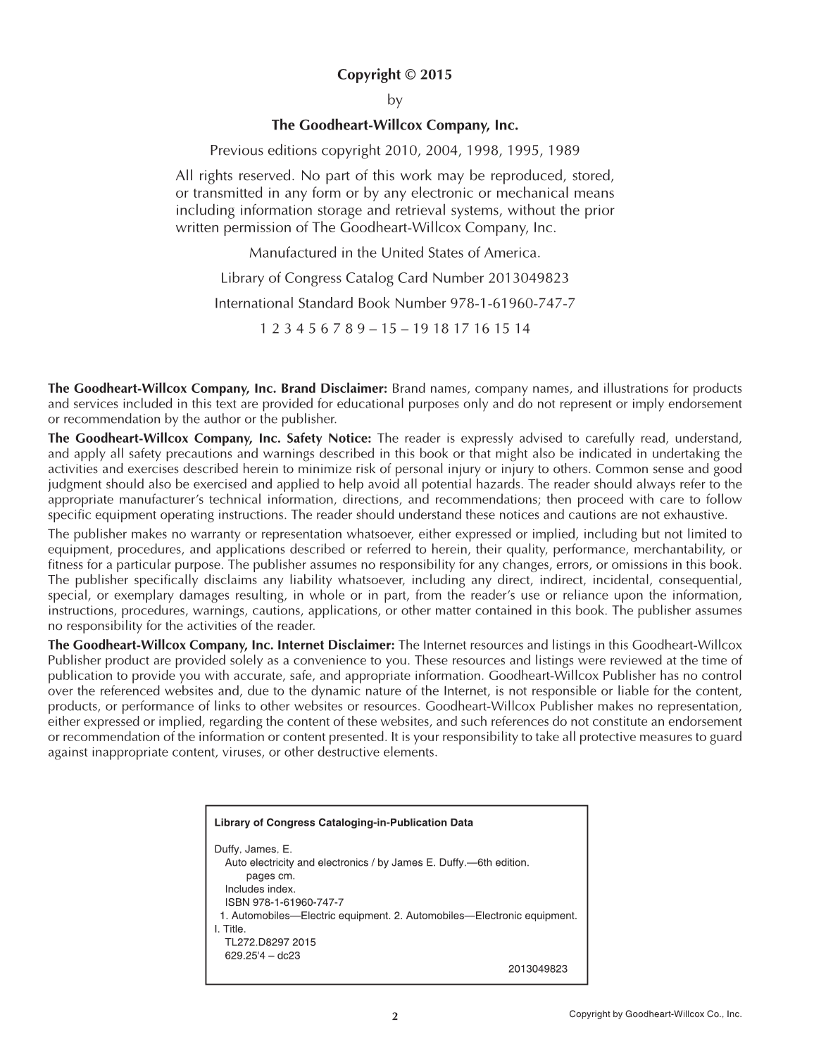 Auto Electricity and Electronics, 6th Edition page 2