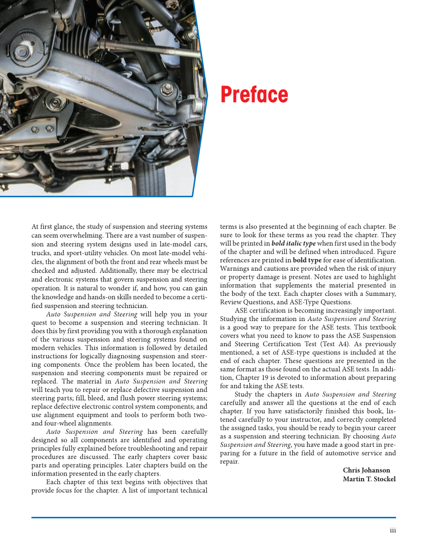 Auto Suspension and Steering, 5th Edition, Online Textbook page iii
