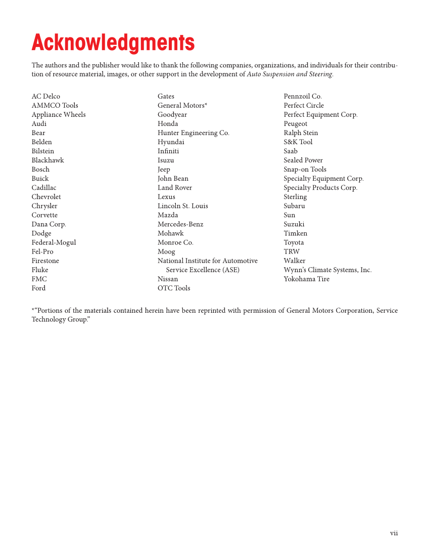 Auto Suspension and Steering, 5th Edition, Online Textbook page vii