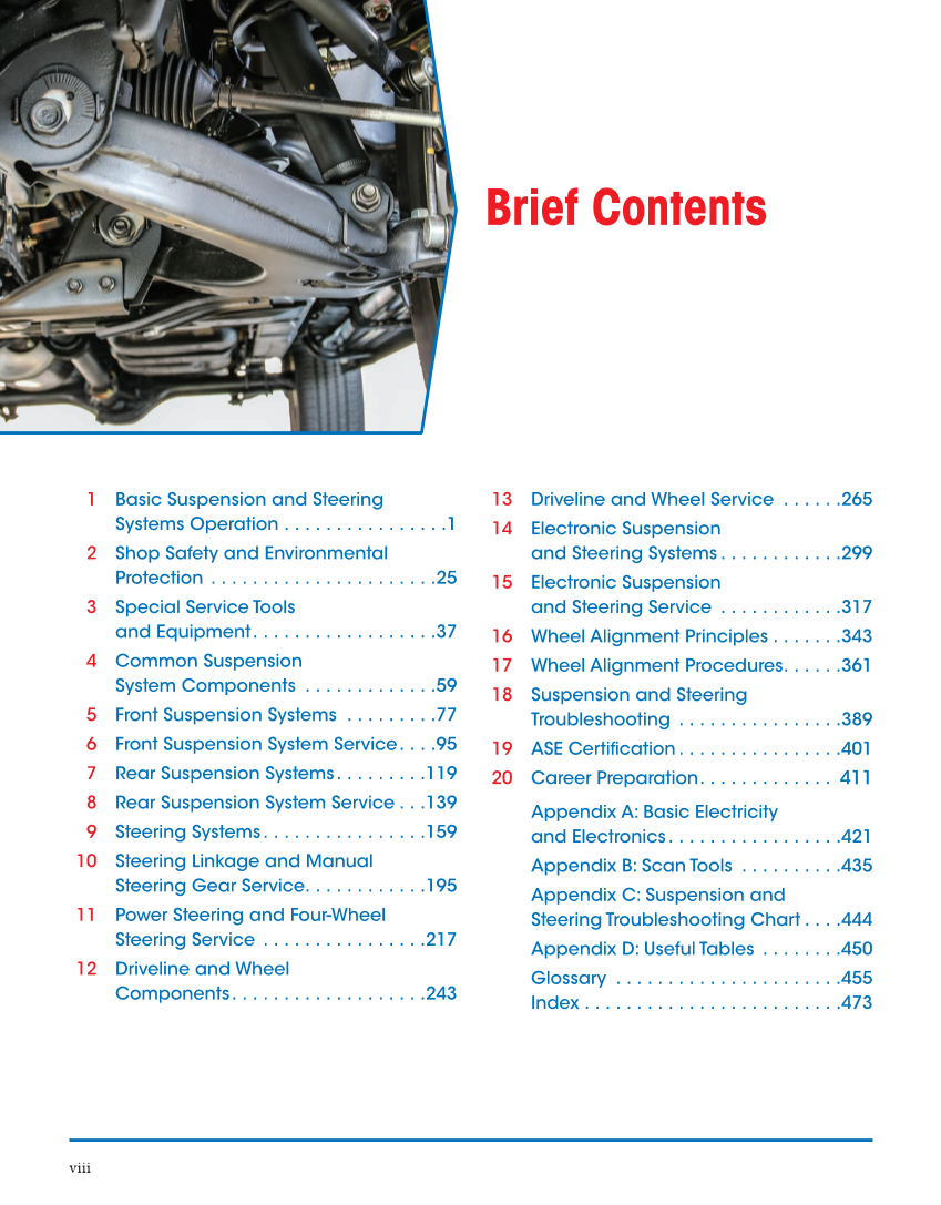Auto Suspension and Steering, 5th Edition, Online Textbook page viii