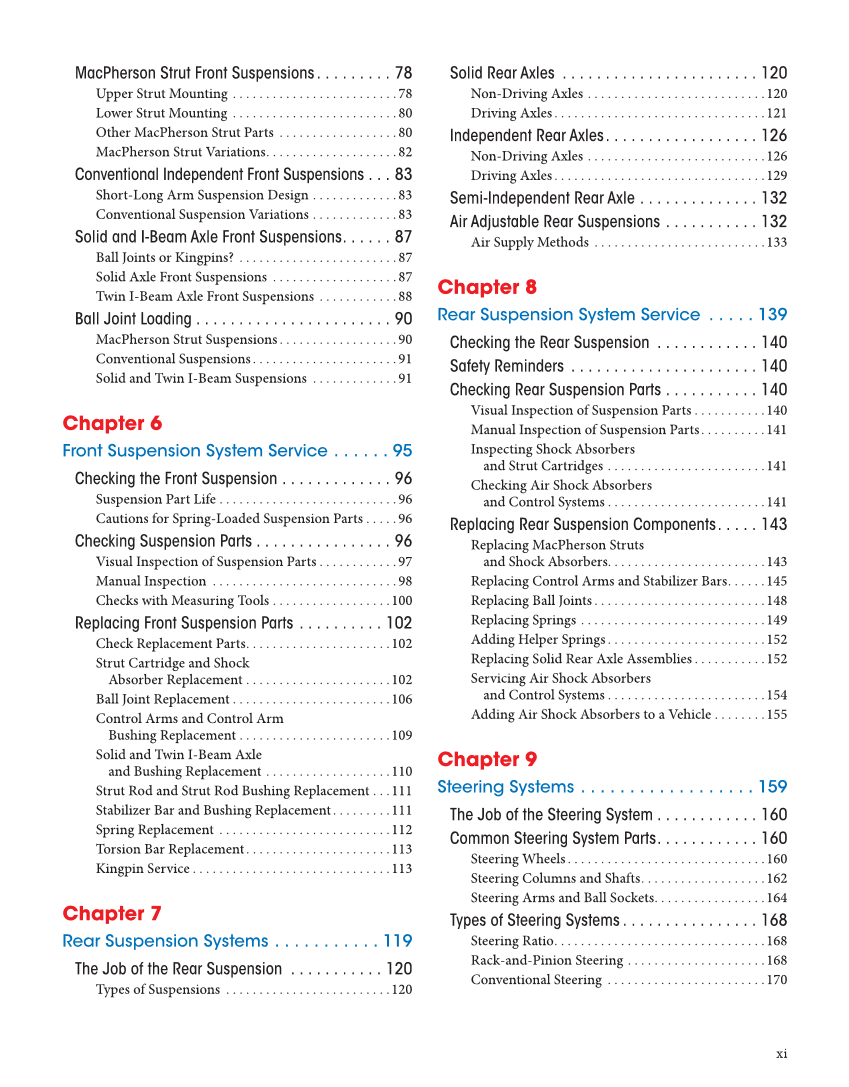 Auto Suspension and Steering, 5th Edition, Online Textbook page xi