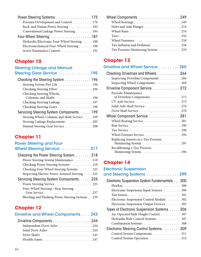 Auto Suspension and Steering, 5th Edition, Online Textbook page xii