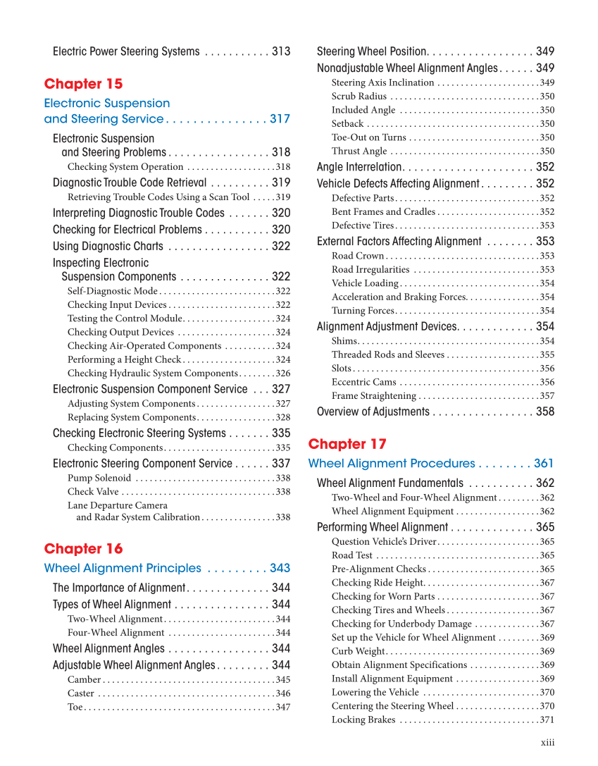 Auto Suspension and Steering, 5th Edition, Online Textbook page xiii