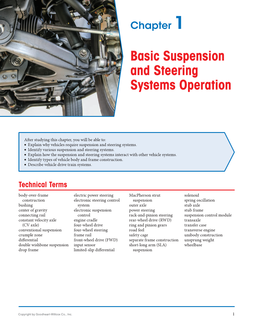 Auto Suspension and Steering, 5th Edition, Online Textbook page 1