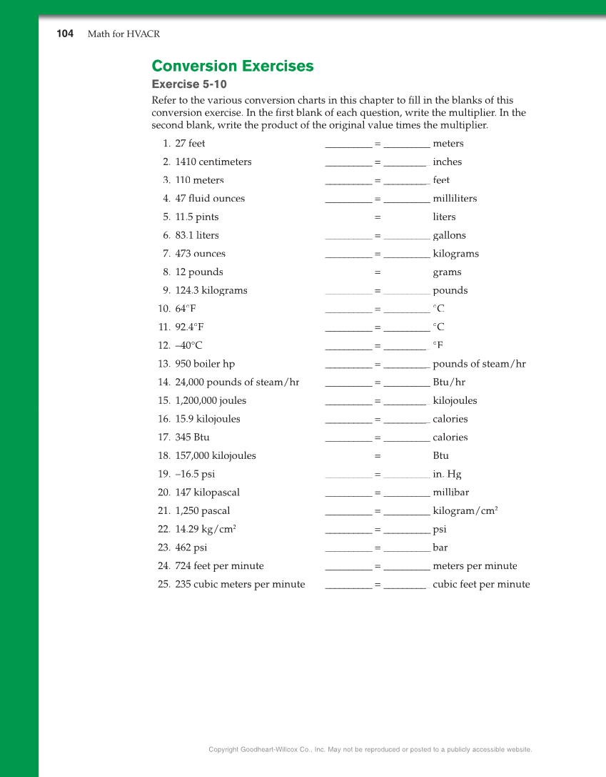 Math for HVACR, 1st Edition page 104