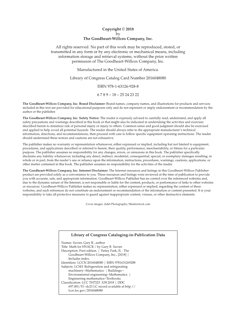 Math for HVACR, 1st Edition page ii