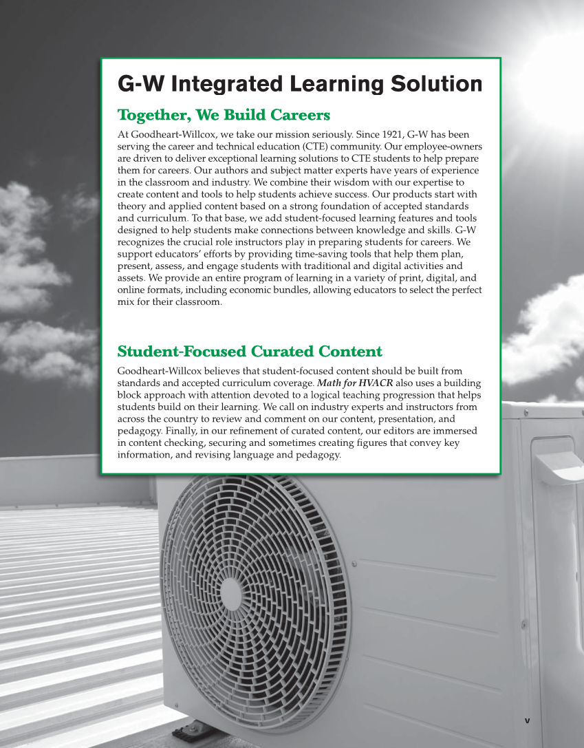 Math for HVACR, 1st Edition page v