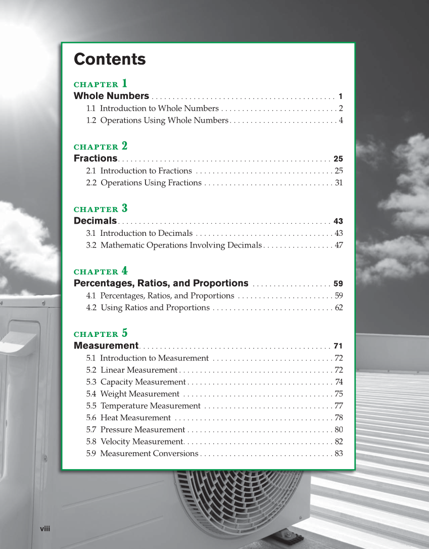Math for HVACR, 1st Edition page viii