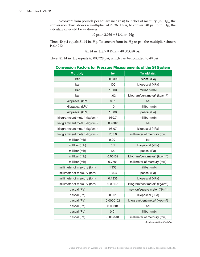 Math for HVACR, 1st Edition page 88