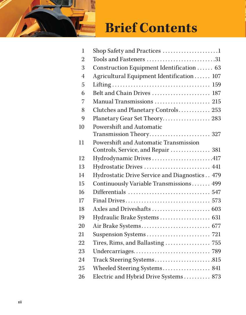Heavy Equipment Power Trains and Systems, 1st Edition page xii