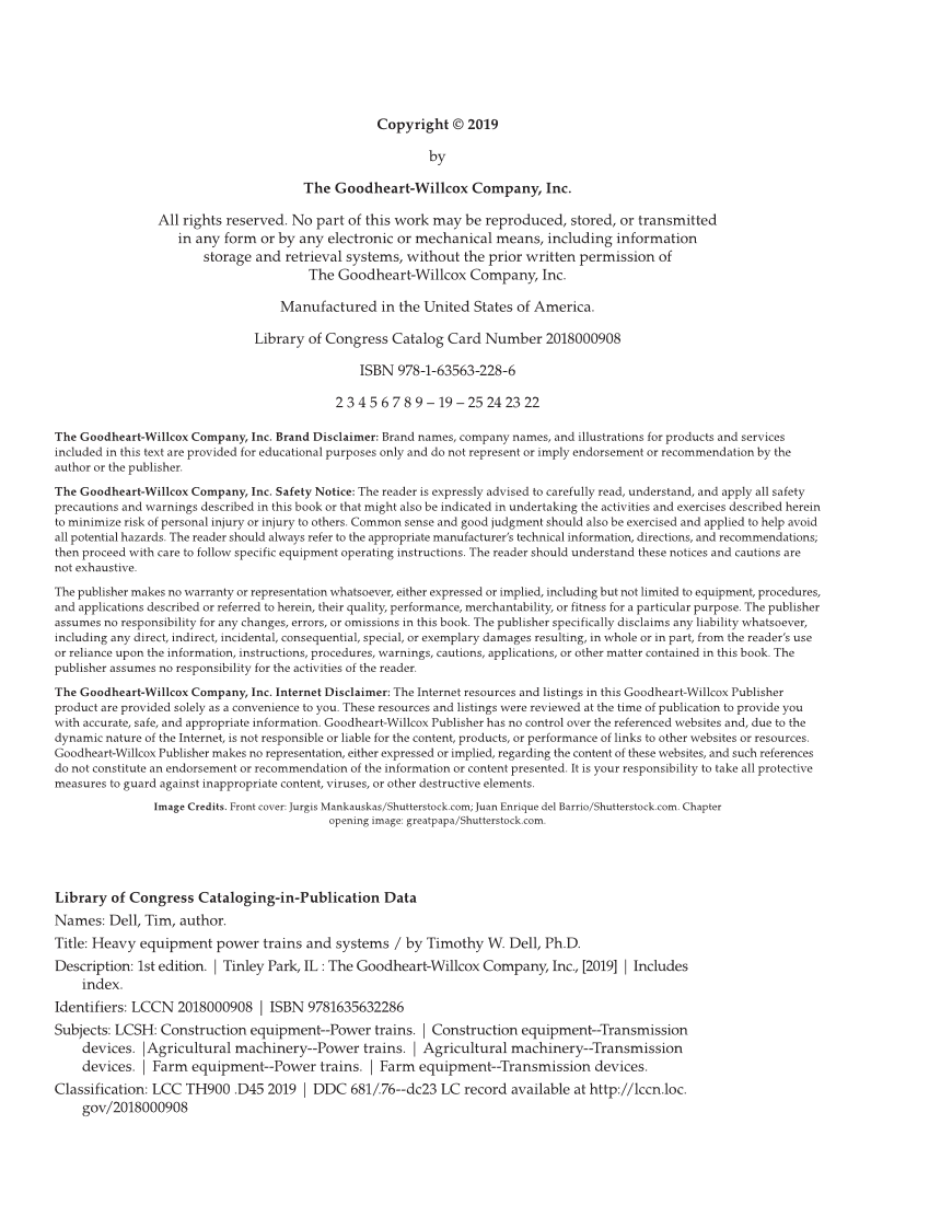Heavy Equipment Power Trains and Systems, 1st Edition page ii