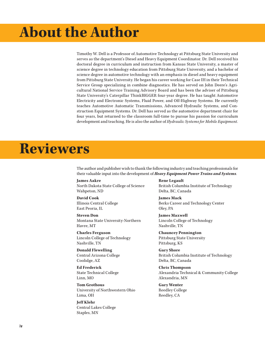 Heavy Equipment Power Trains and Systems, 1st Edition page iv