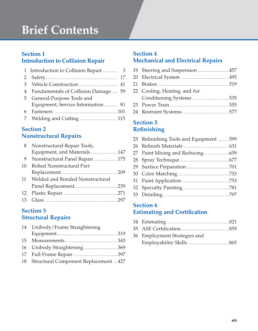 Auto Collision Repair and Refinishing 3e, Online Textbook page xiii