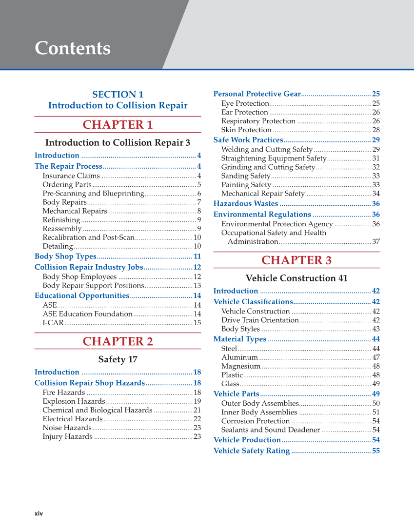 Auto Collision Repair and Refinishing 3e, Online Textbook page xiv