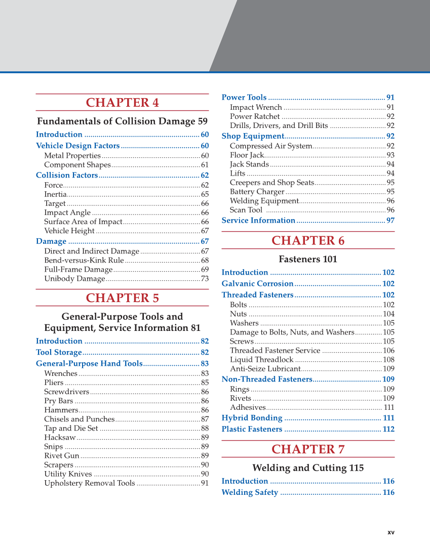 Auto Collision Repair and Refinishing 3e, Online Textbook page xv