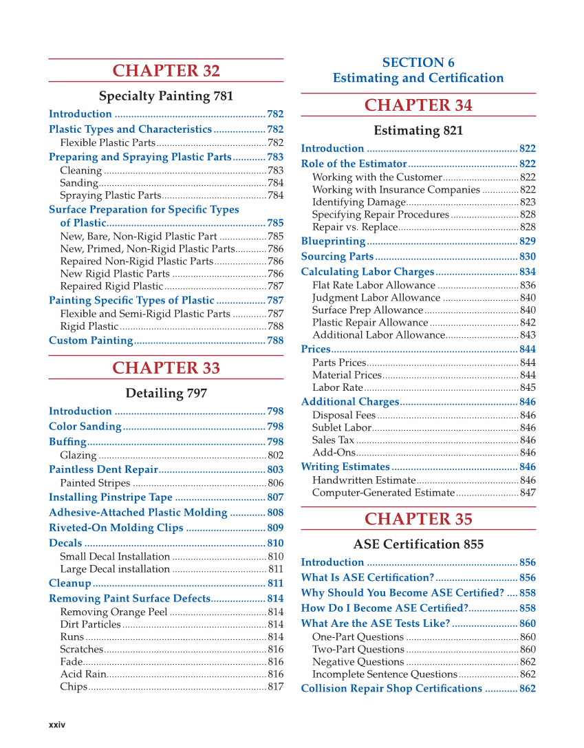 Auto Collision Repair and Refinishing 3e, Online Textbook page xxiv