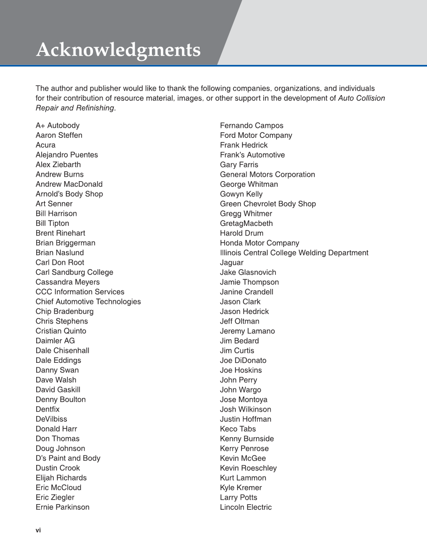 Auto Collision Repair and Refinishing 3e, Online Textbook page vi