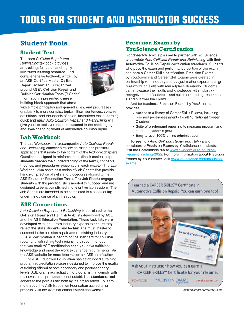 Auto Collision Repair and Refinishing 3e, Online Textbook page viii