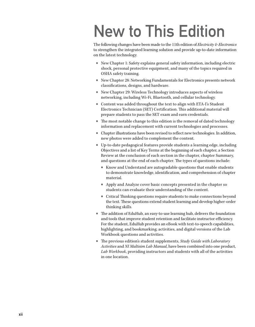 Electricity and Electronics, 11th Edition page xii