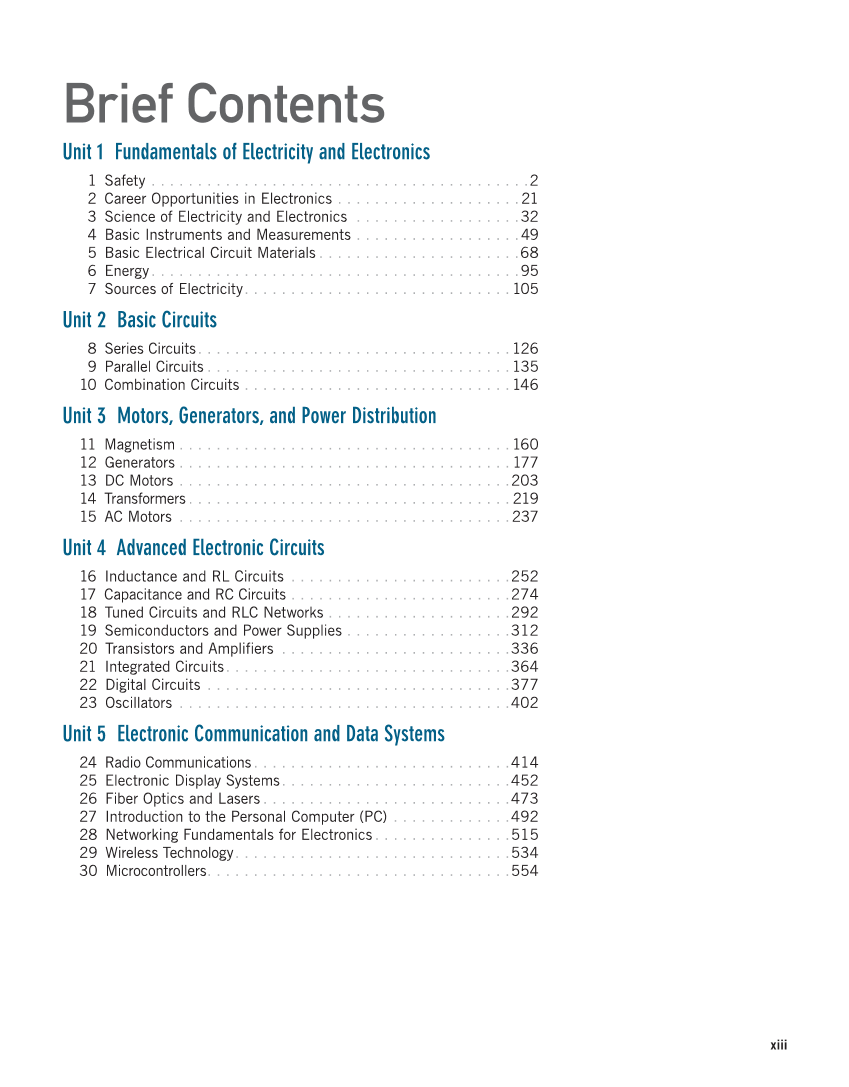 Electricity and Electronics, 11th Edition page xiii