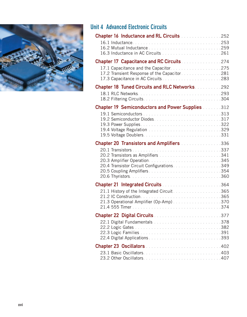 Electricity and Electronics, 11th Edition page xvi