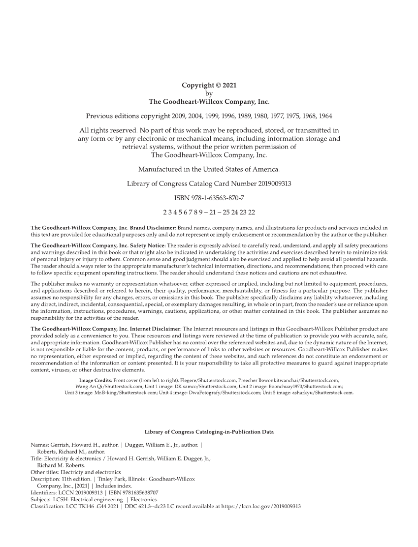 Electricity and Electronics, 11th Edition page ii