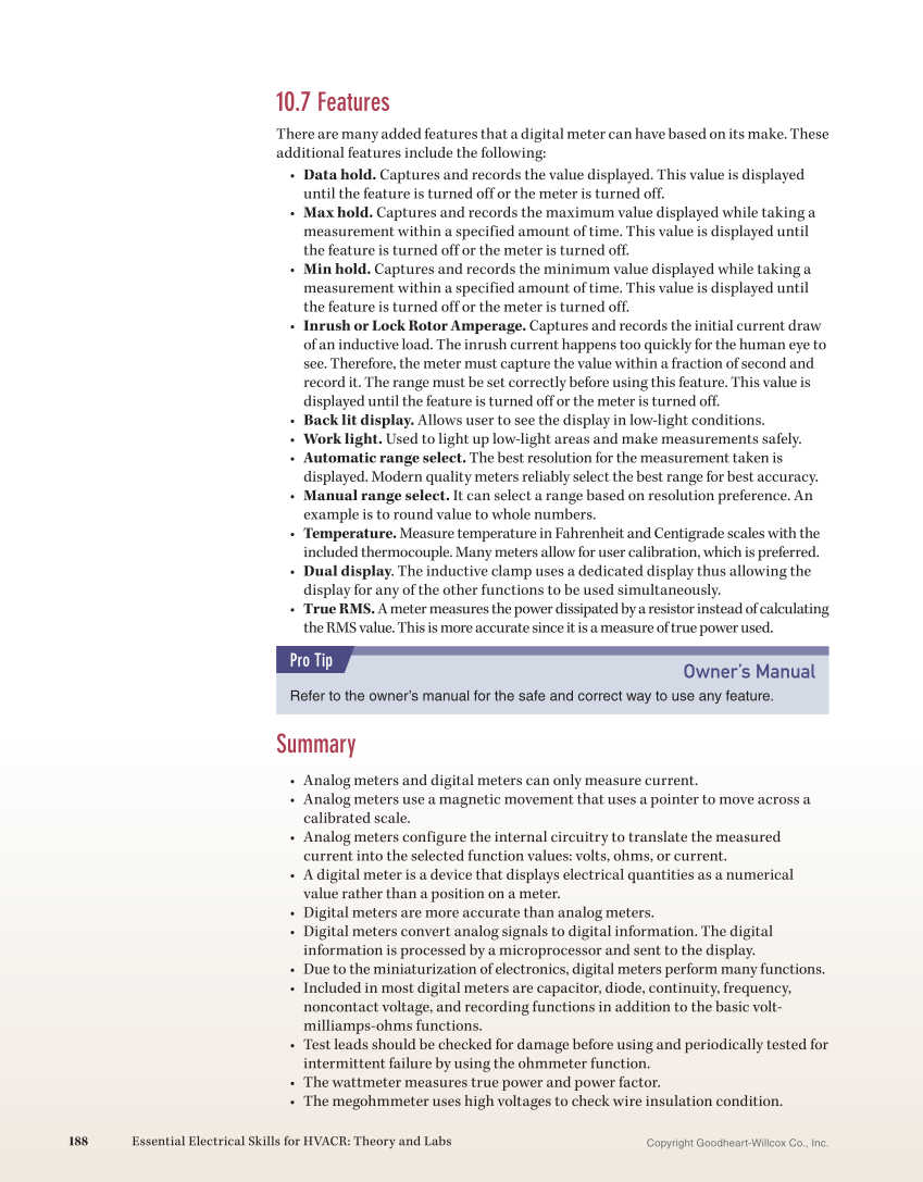 Essential Electrical Skills for HVACR: Theory and Labs, Textbook page 188