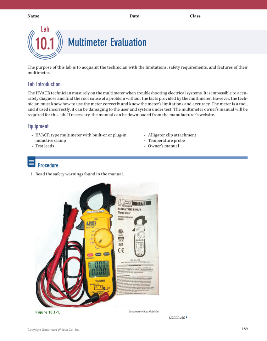 Essential Electrical Skills for HVACR: Theory and Labs, Textbook page 189