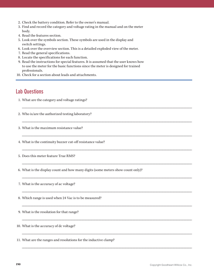Essential Electrical Skills for HVACR: Theory and Labs, Textbook page 190